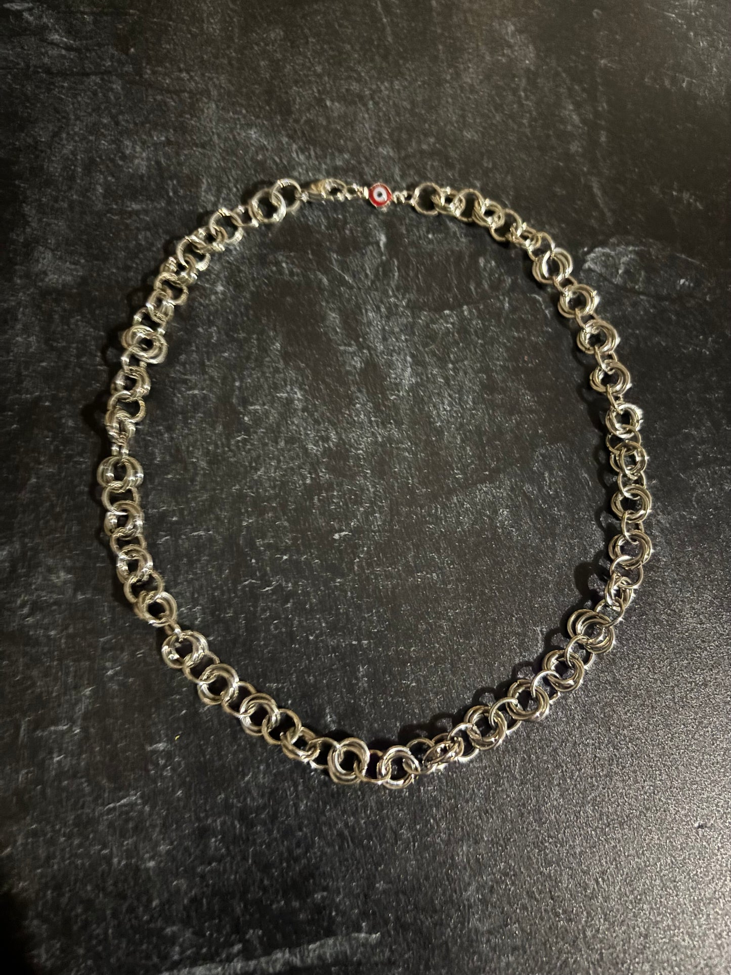18 inch Chainmaille Necklace with Red Evil Eye Charm