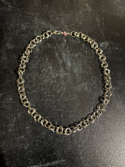18 inch Chainmaille Necklace with Red Evil Eye Charm