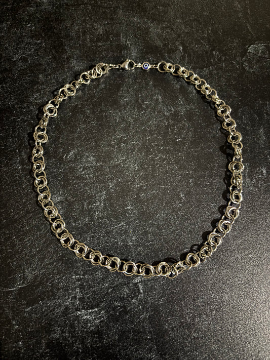 20 Inch Chainmaille Necklace with Evil Eye Charm